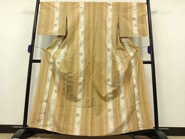 平和屋着物▽上質な紬 単衣 片輪車間道 正絹 逸品 未使用 AAAZ0964jh