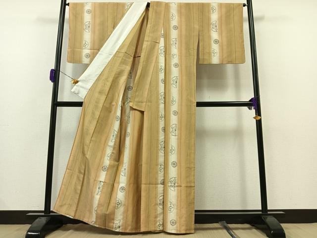 平和屋着物▽上質な紬 単衣 片輪車間道 正絹 逸品 未使用 AAAZ0964jh