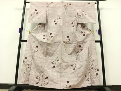平和屋着物▽上質な紬 単衣 草花文 正絹 逸品 AAAZ0966jh