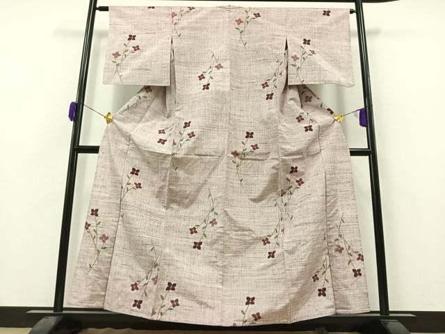 平和屋着物▽上質な紬 単衣 草花文 正絹 逸品 AAAZ0966jh