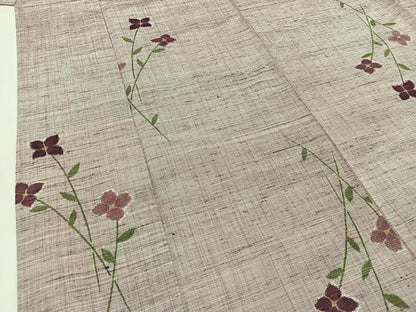 平和屋着物▽上質な紬 単衣 草花文 正絹 逸品 AAAZ0966jh