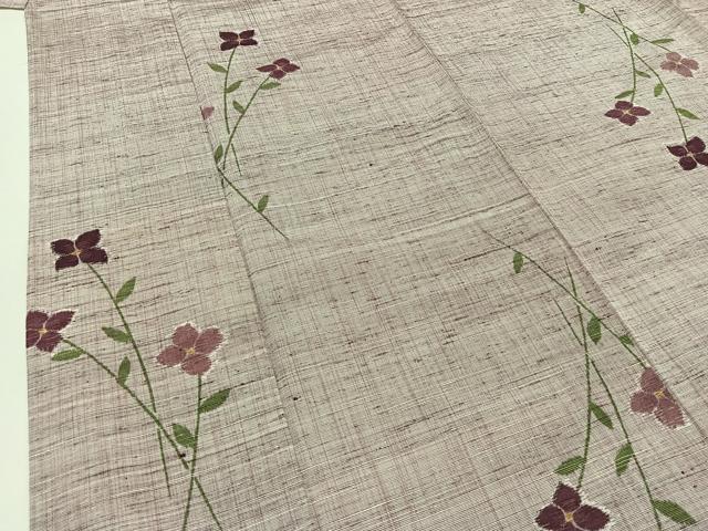 平和屋着物▽上質な紬 単衣 草花文 正絹 逸品 AAAZ0966jh