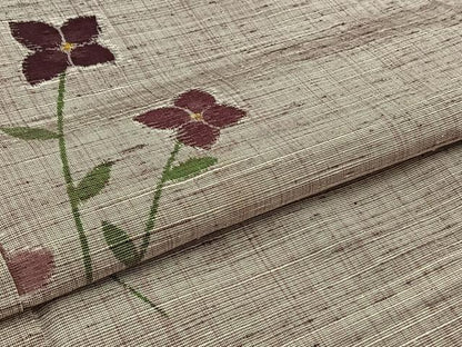 平和屋着物▽上質な紬 単衣 草花文 正絹 逸品 AAAZ0966jh