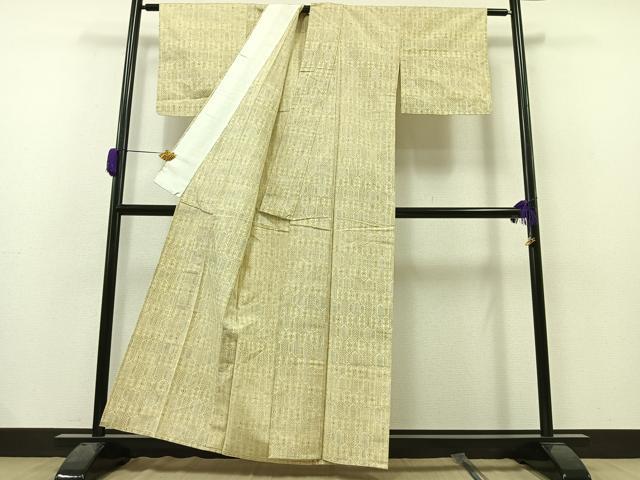 平和屋着物▽上質な紬　単衣　亀甲文様　正絹　逸品　AAAZ0968jh