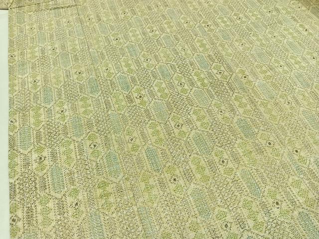平和屋着物▽上質な紬　単衣　亀甲文様　正絹　逸品　AAAZ0968jh