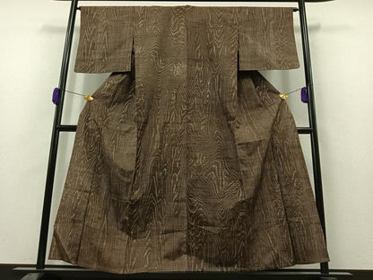 平和屋着物▽上質な紬　単衣　杢目文様　正絹　逸品　AAAZ0969jh