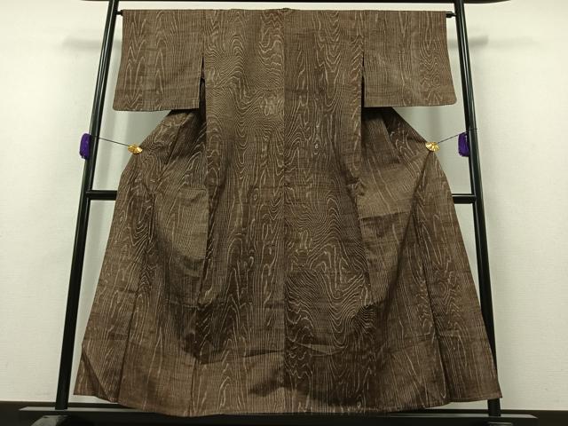平和屋着物▽上質な紬　単衣　杢目文様　正絹　逸品　AAAZ0969jh