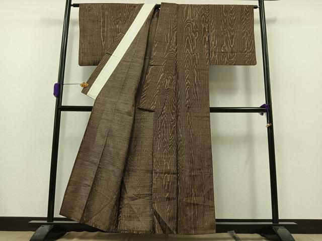 平和屋着物▽上質な紬　単衣　杢目文様　正絹　逸品　AAAZ0969jh
