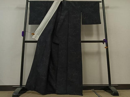 平和屋着物▽上質な紬 単衣 舞蝶文 正絹 逸品 AAAZ0971jh