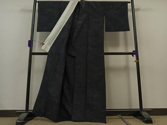 平和屋着物▽上質な紬 単衣 舞蝶文 正絹 逸品 AAAZ0971jh