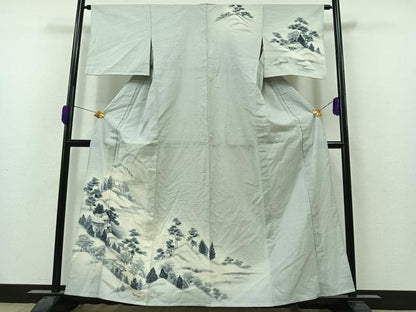 平和屋着物▽訪問着 単衣 紬地 風景文 暈し染め 正絹 逸品 AAAZ0972jh