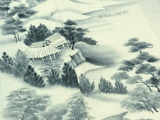 平和屋着物▽訪問着 単衣 紬地 風景文 暈し染め 正絹 逸品 AAAZ0972jh