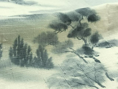 平和屋着物▽訪問着 単衣 紬地 風景文 暈し染め 正絹 逸品 AAAZ0972jh