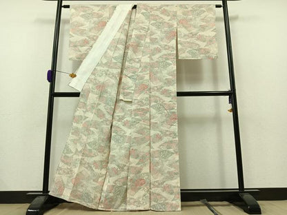 平和屋着物▽本塩沢　単衣　地紙花文　正絹　逸品　AAAZ0973jh