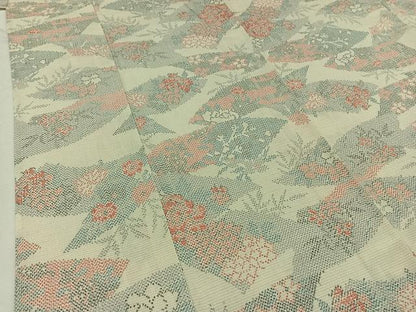平和屋着物▽本塩沢　単衣　地紙花文　正絹　逸品　AAAZ0973jh