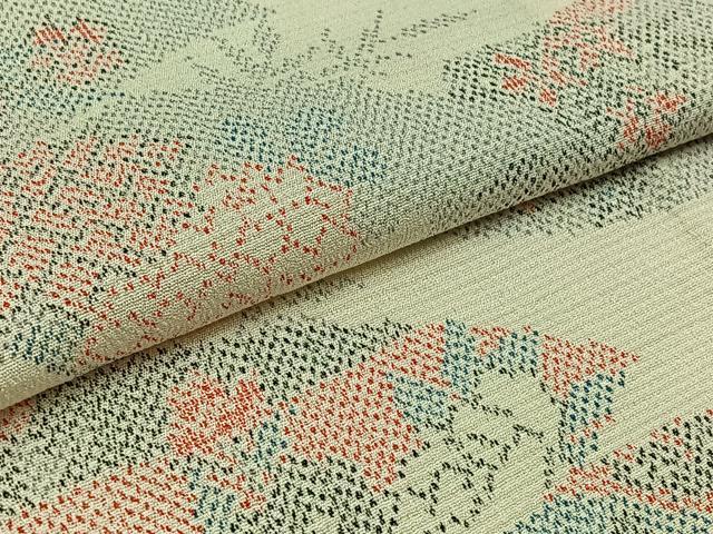 平和屋着物▽本塩沢　単衣　地紙花文　正絹　逸品　AAAZ0973jh