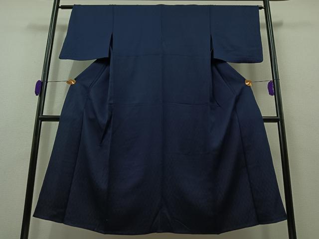 平和屋着物▽上質な色無地 単衣 立涌文 鉄紺色 正絹 逸品 AAAZ0975jh