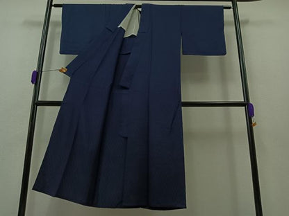 平和屋着物▽上質な色無地 単衣 立涌文 鉄紺色 正絹 逸品 AAAZ0975jh
