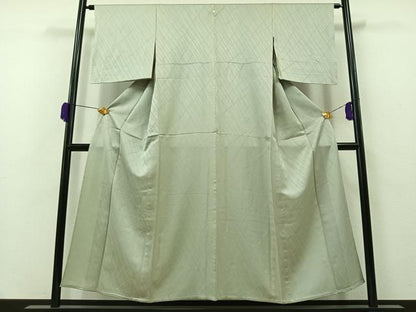 平和屋着物▽上質な色無地 単衣 斜縞地紋 千草鼠色 正絹 逸品 AAAZ0976jh