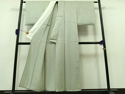 平和屋着物▽上質な色無地 単衣 斜縞地紋 千草鼠色 正絹 逸品 AAAZ0976jh