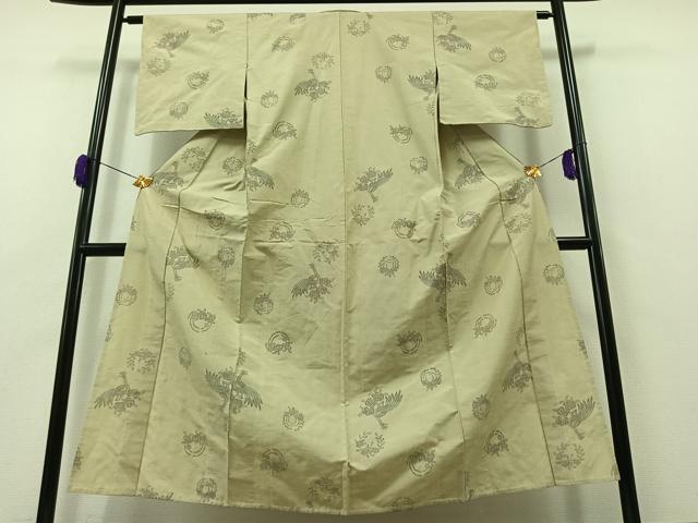 平和屋着物▽上質な紬　単衣　孔雀花丸文　正絹　逸品　AAAZ0977jh