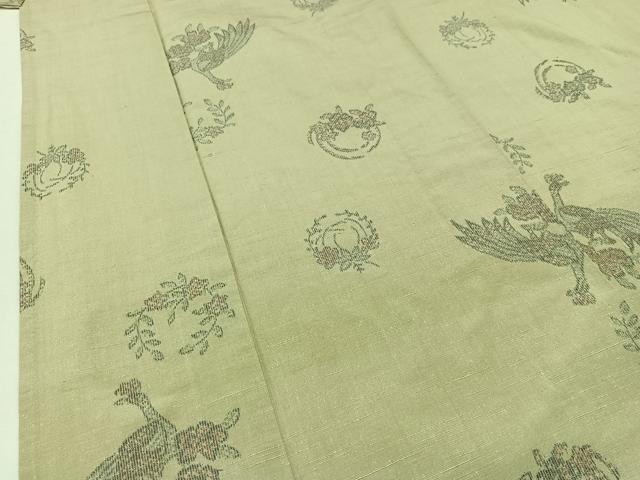 平和屋着物▽上質な紬　単衣　孔雀花丸文　正絹　逸品　AAAZ0977jh