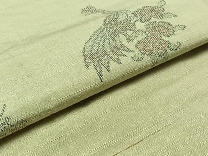 平和屋着物▽上質な紬　単衣　孔雀花丸文　正絹　逸品　AAAZ0977jh
