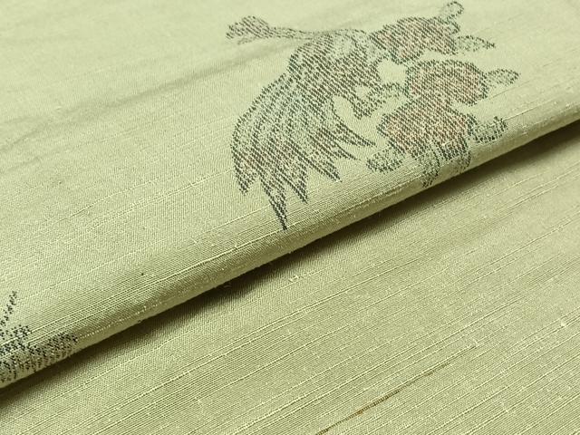 平和屋着物▽上質な紬　単衣　孔雀花丸文　正絹　逸品　AAAZ0977jh