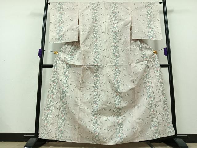 平和屋着物▽上質な紬 単衣 草花文 正絹 逸品 AAAZ0979jh