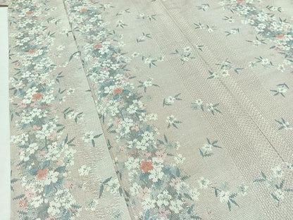 平和屋着物▽上質な紬 単衣 草花文 正絹 逸品 AAAZ0979jh