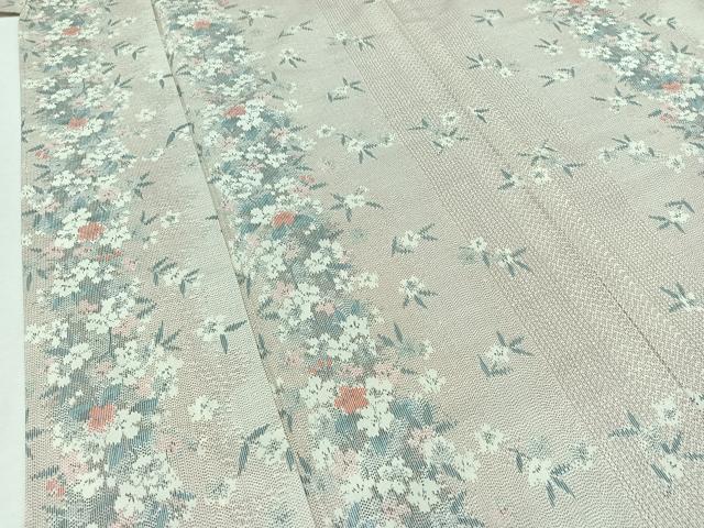 平和屋着物▽上質な紬 単衣 草花文 正絹 逸品 AAAZ0979jh