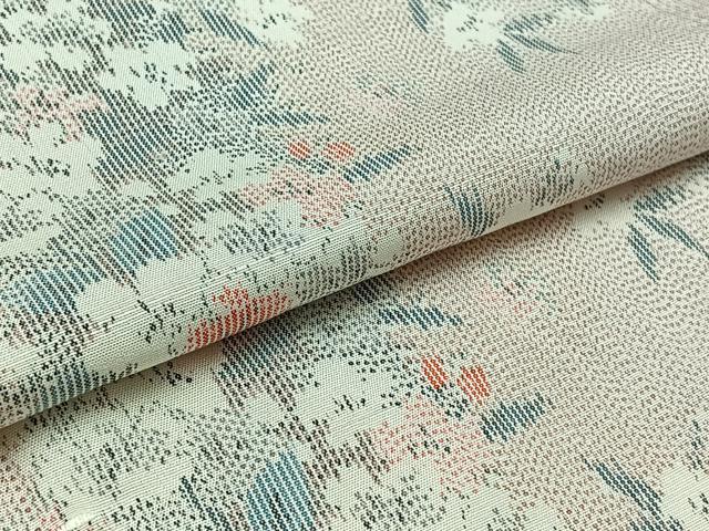 平和屋着物▽上質な紬 単衣 草花文 正絹 逸品 AAAZ0979jh