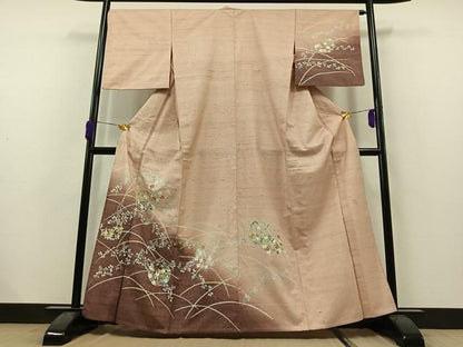 平和屋着物▽訪問着 単衣 生紬地 作家物 花丸文 暈し染め 正絹 逸品 AAAZ0981jh