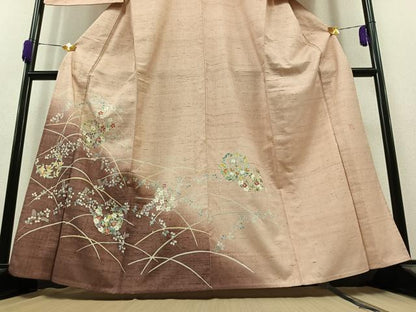 平和屋着物▽訪問着 単衣 生紬地 作家物 花丸文 暈し染め 正絹 逸品 AAAZ0981jh