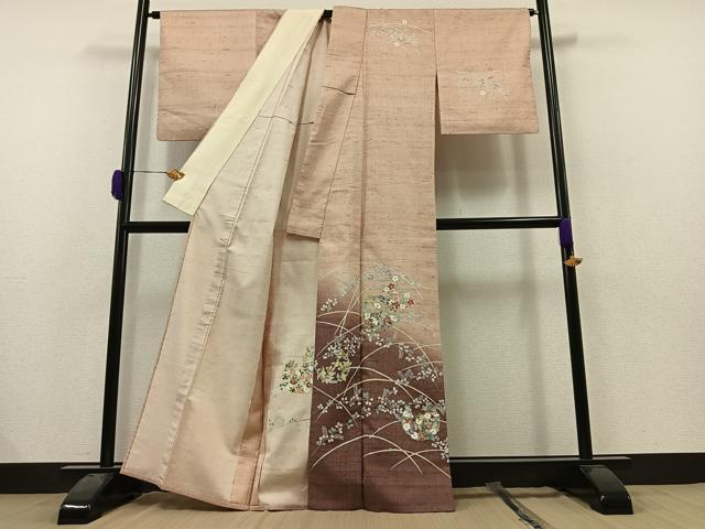 平和屋着物▽訪問着 単衣 生紬地 作家物 花丸文 暈し染め 正絹 逸品 AAAZ0981jh