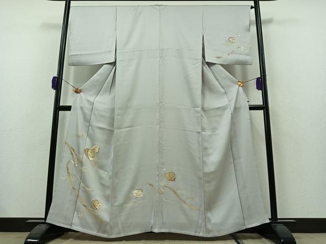 平和屋着物▽訪問着　単衣　貝合わせ花文　金彩　正絹　逸品　AAAZ0983jh