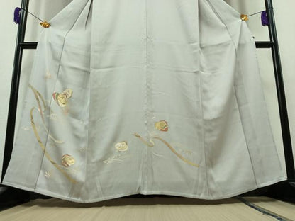 平和屋着物▽訪問着　単衣　貝合わせ花文　金彩　正絹　逸品　AAAZ0983jh