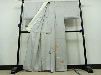 平和屋着物▽訪問着　単衣　貝合わせ花文　金彩　正絹　逸品　AAAZ0983jh