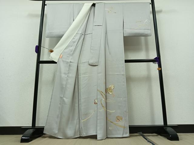 平和屋着物▽訪問着　単衣　貝合わせ花文　金彩　正絹　逸品　AAAZ0983jh