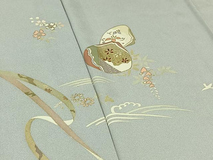 平和屋着物▽訪問着　単衣　貝合わせ花文　金彩　正絹　逸品　AAAZ0983jh