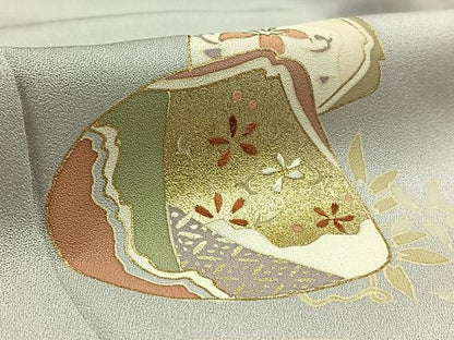 平和屋着物▽訪問着　単衣　貝合わせ花文　金彩　正絹　逸品　AAAZ0983jh