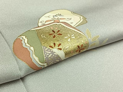 平和屋着物▽訪問着　単衣　貝合わせ花文　金彩　正絹　逸品　AAAZ0983jh