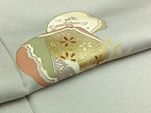 平和屋着物▽訪問着　単衣　貝合わせ花文　金彩　正絹　逸品　AAAZ0983jh