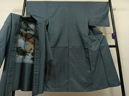平和屋着物▽男性 紬 単衣 アンサンブル 幾何学文様 正絹 逸品 未使用 AAAZ0985jh