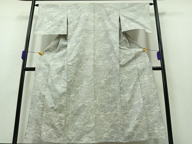 平和屋着物▽本場大島紬　白大島　単衣　風景文　正絹　逸品　AAAZ0989jh