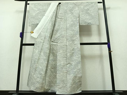 平和屋着物▽本場大島紬　白大島　単衣　風景文　正絹　逸品　AAAZ0989jh