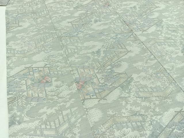 平和屋着物▽本場大島紬　白大島　単衣　風景文　正絹　逸品　AAAZ0989jh