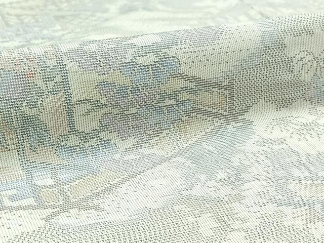 平和屋着物▽本場大島紬　白大島　単衣　風景文　正絹　逸品　AAAZ0989jh