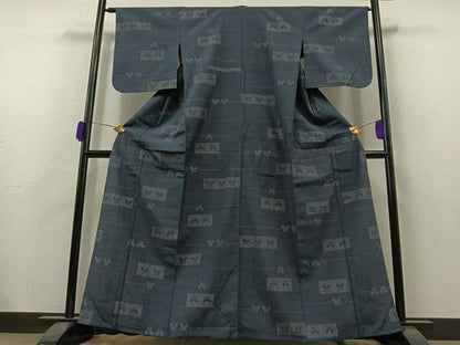 平和屋着物▽上質な小紋　単衣　色紙蝶文　正絹　逸品　未使用　AABK8486ck