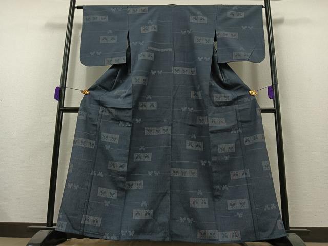 平和屋着物▽上質な小紋　単衣　色紙蝶文　正絹　逸品　未使用　AABK8486ck